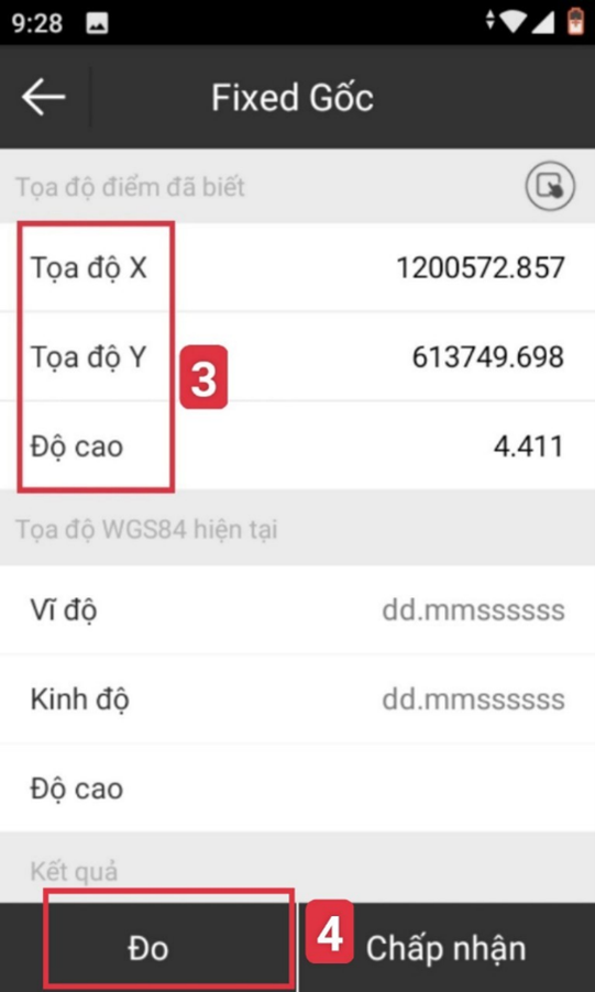 Nhập tọa độ mốc