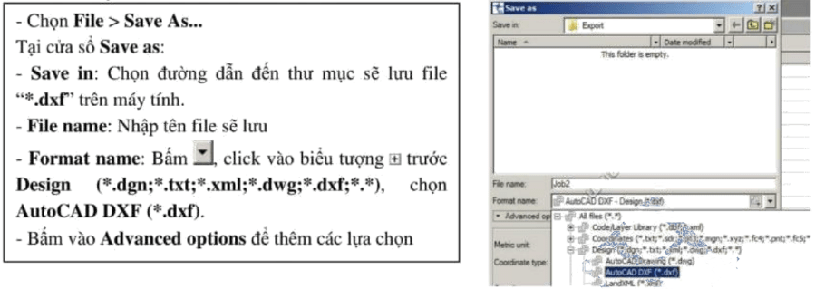 xuất dữ liệu ra file auto cad